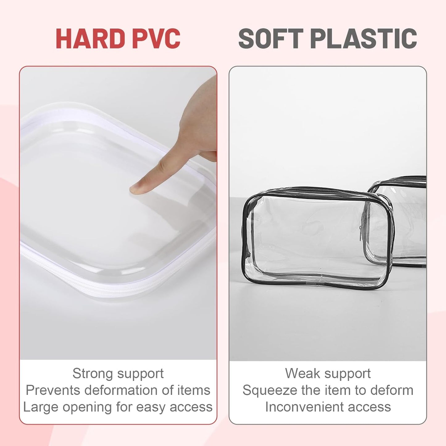 Clear Hard Shell Zipper Case - 3 Pack Transparent Waterproof Storage Pouches | 8x9" Travel Makeup & Snack Organizers