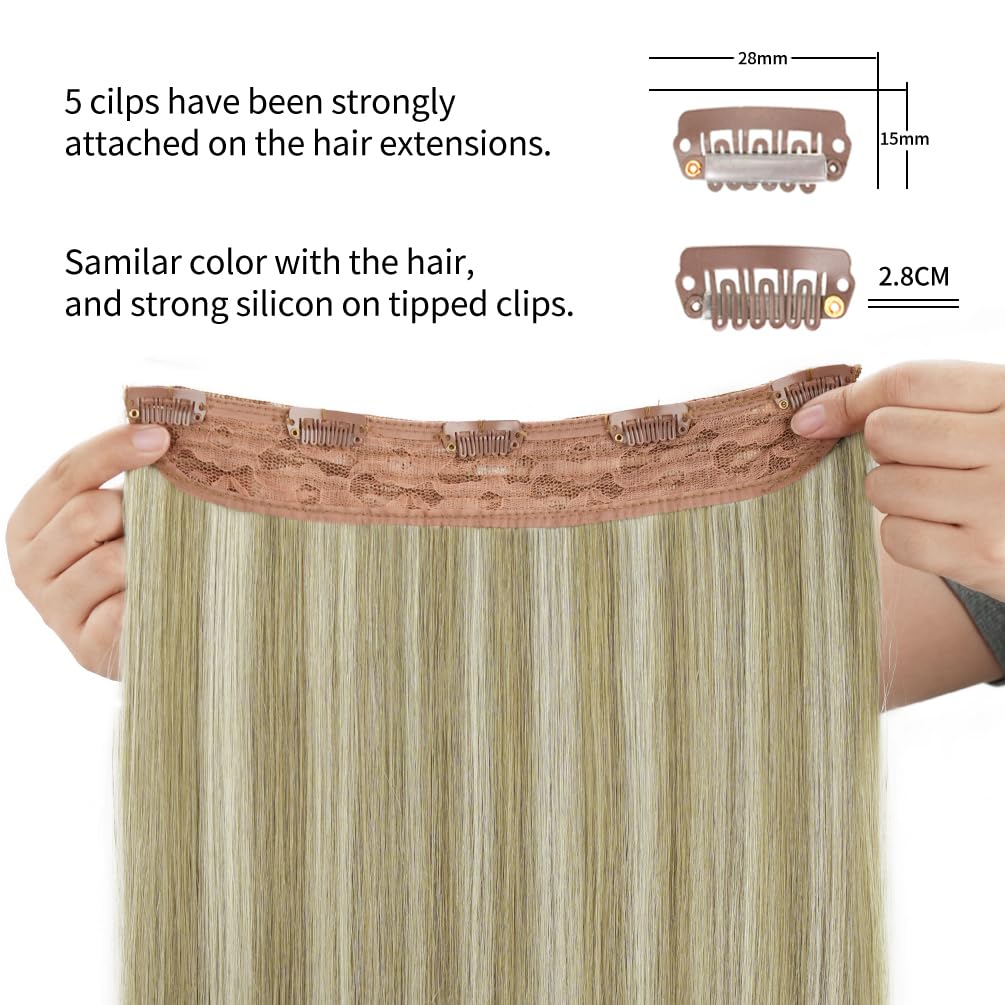 Winsky Hair Extensions Real Human Hair - One Piece Highlights Blonde Remy Hair Extensions Clip on 70gram for Women (14inch, #17A-60A)