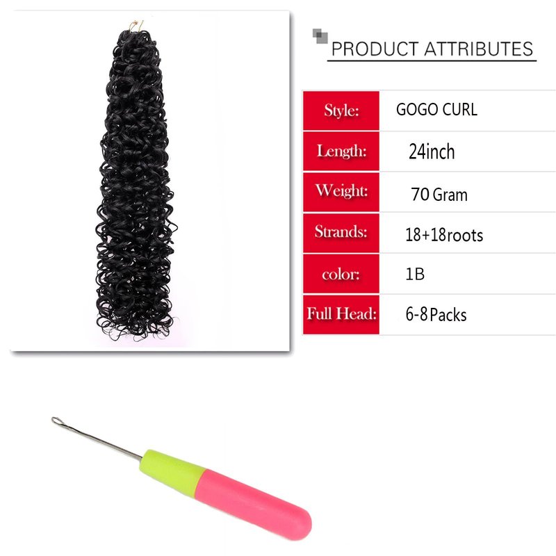 8 Packs Curly Crochet Hair GoGo Curl Crochet hair for Black Women Deep Wave Braiding hair,Synthetic Bohemian Crochet Braid Water Wave Crochet hair Extensions (1B, 24inch)