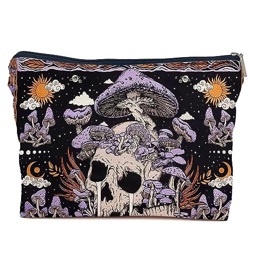 IWXYI Mushroom Skeleton Retro Gothic Women's Makeup Make Up Bag Zipper Pouch Travel Toiletry Gifts For Women Teenage Girls