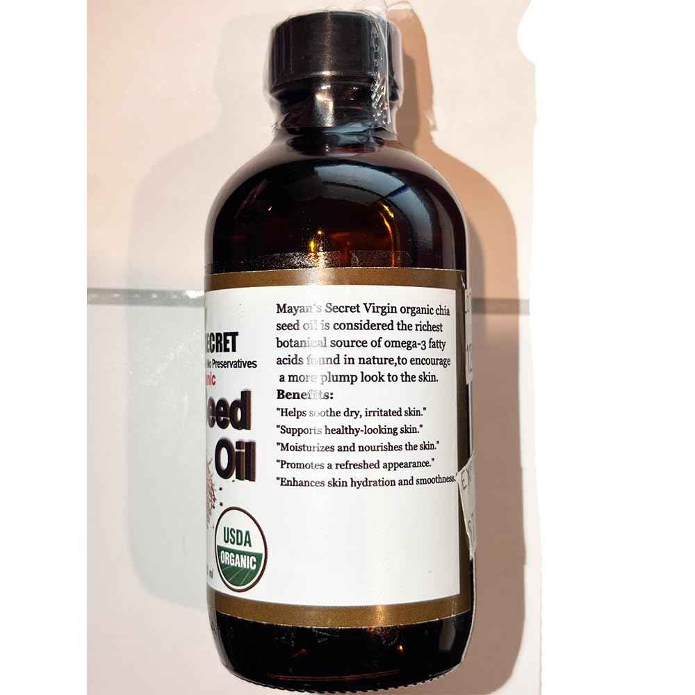 Mayan's Secret Chia Seed Oil, USDA Certified Virgin Organic,100% Pure & Natural, Cold Pressed Virgin, Unrefined in Amber Glass Bottle w/Glass Eyedropper for Easy Application (4 oz /118 ml)