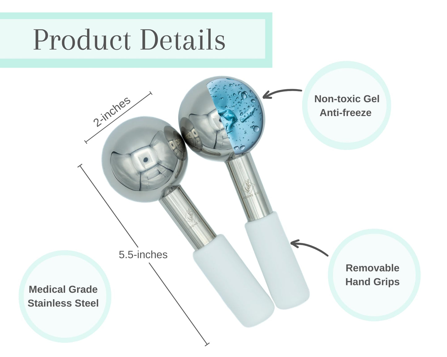 Stainless Steel Face & Eye Roller - 2 Pack Cryo Globes for Face, Neck & Eyes - Reduces Dark Circles & Wrinkles