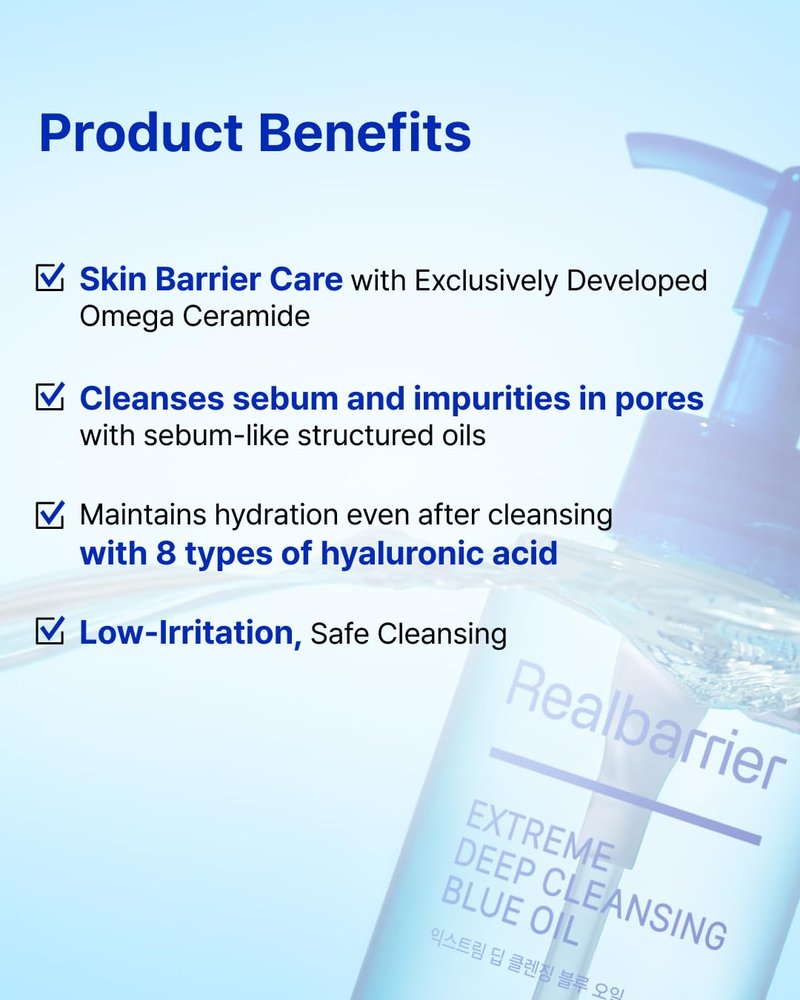 Extreme Deep Cleansing Blue Oil - Low-Irritation Facial Oil for Makeup, Sebum & Blackhead Removal | Hydrating & Gentle | 6.76 fl oz (200ml)