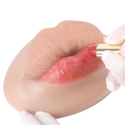 YEEFAIRY 3D Silicone Fake Lips Large with Lipstick for Makeup Tattoo Practice Realistic Artificial Lip Mannequin for Beginners Artists (Sausage Shaped Lip,Natural)