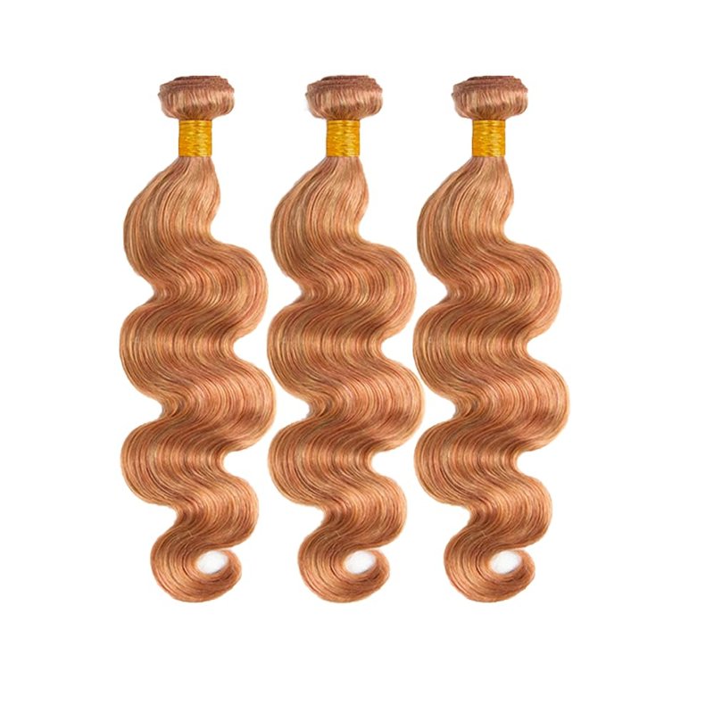 26 28 30 Inch Honey Blonde Bundles Human Hair Brown Body Wave Bundles Brazilian Virgin Soft and Silky Remy Hair Extensions Double Weft P2730 Body Wave Bundle Hair Weave