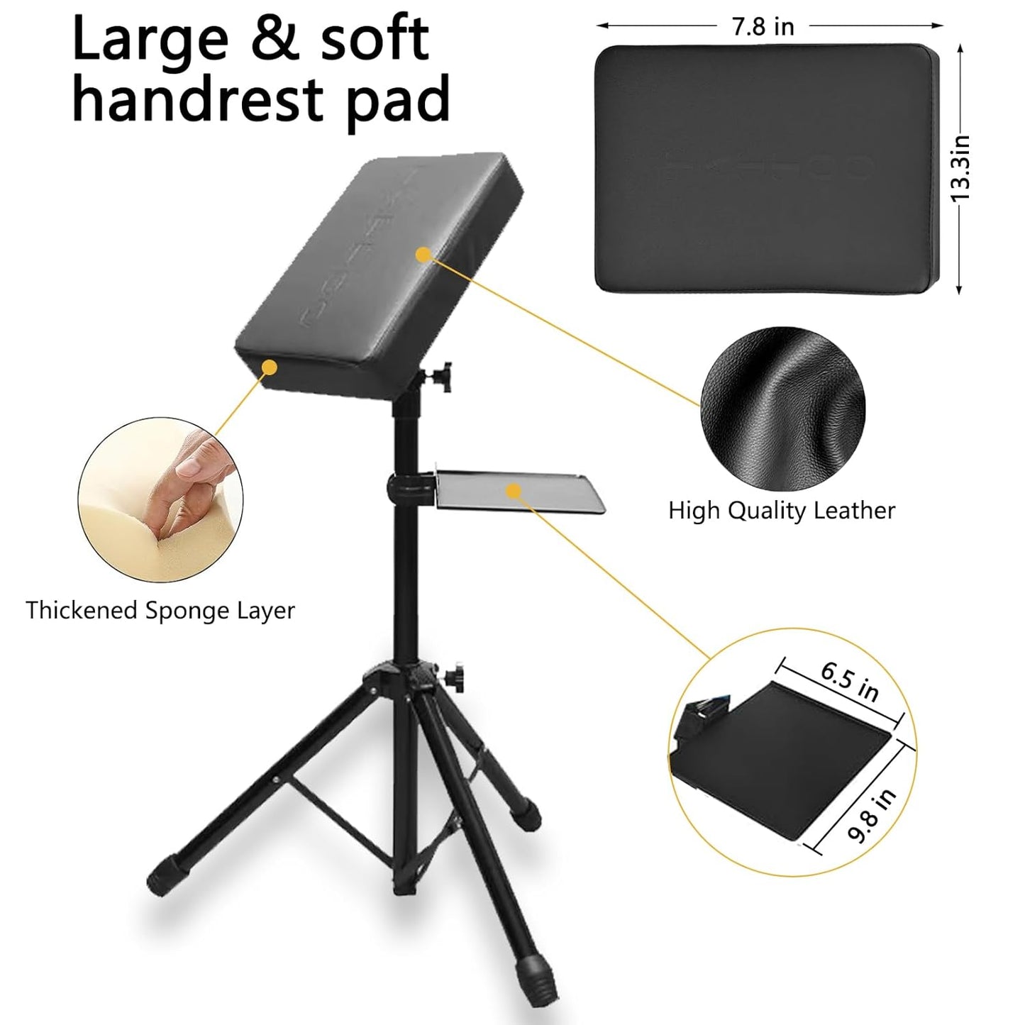 Tattoo Arm Rest Stand with Tray - Adjustable Height, Sponge Pad, Tripod Base