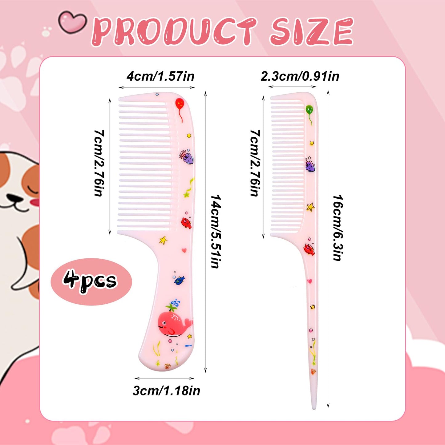 Giantree 4Pcs Baby Hair Comb, Kids Hair Brush Set for Girls Boys, Cute Hairs Comb Set Toddler Hairs Comb, Mini Comb Rat Tail Hairs Styling for Toddler Child's Hair Travel Style A)
