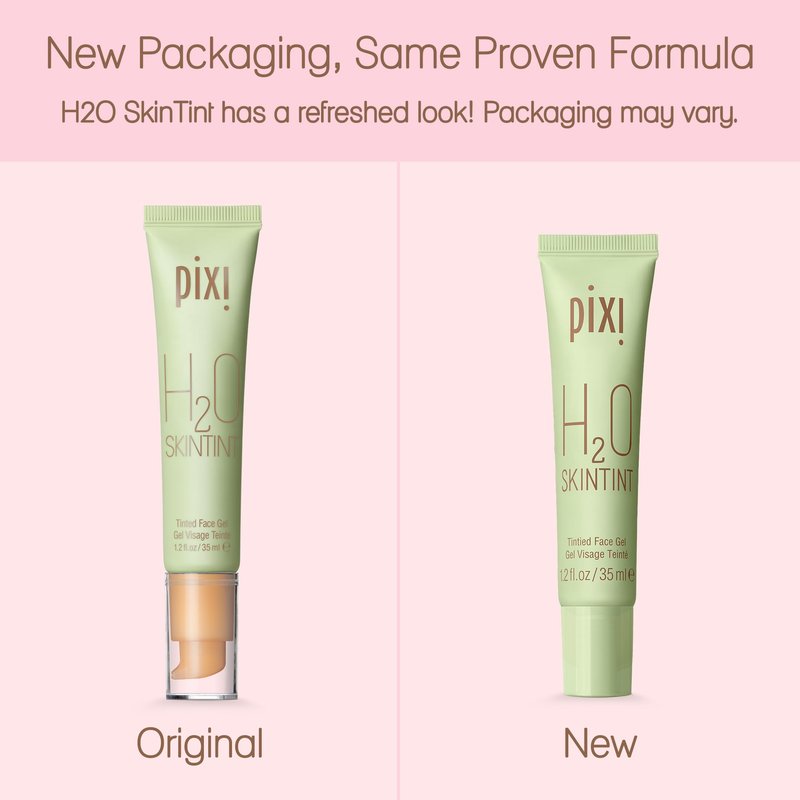 Pixi H2O SkinTint | Tinted Face Gel Moisturizer | Lightweight Hydrating Coverage with Hyaluronic Acid | Evens Skin Tone & Reduces Redness | Oil-Free Dewy Finish | Nude | 1.2 fl oz