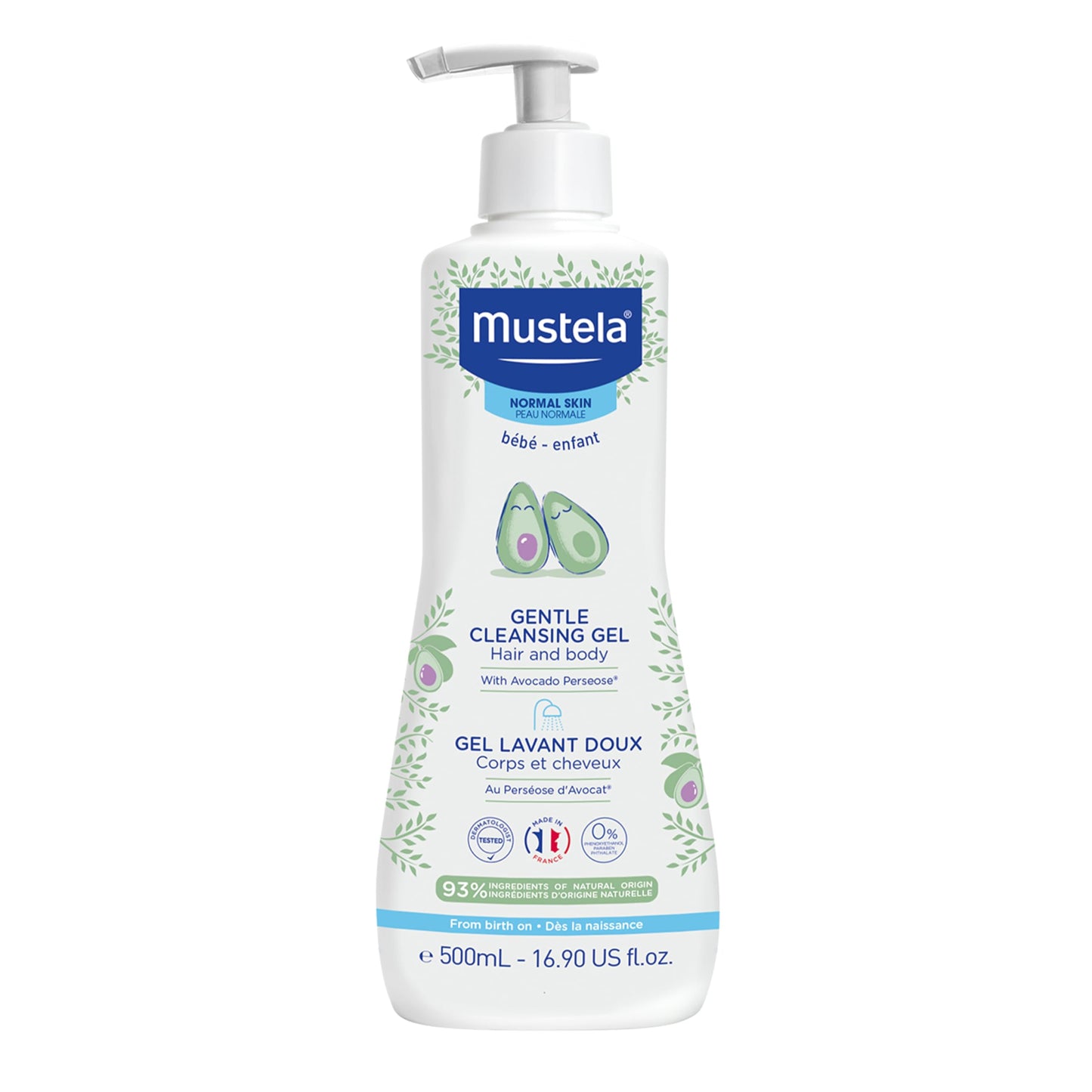 Mustela Gentle Cleansing Gel - Baby Wash for Delicate Skin and Hair - Newborn-Safe Cleanser - Crafted with Natural Avocado Perseose - Various Sizes - 16.90 fl. oz.