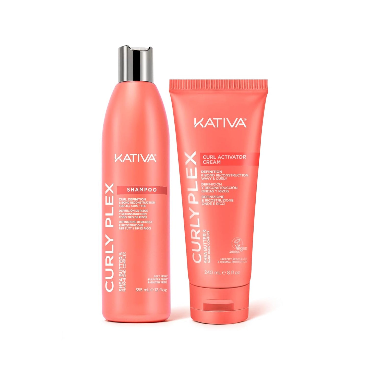 Kativa Curly Plex Shampoo & Activator Cream Bundle | 8oz Each | Curl Definition & Reconstruction with Nano-Bond Complex