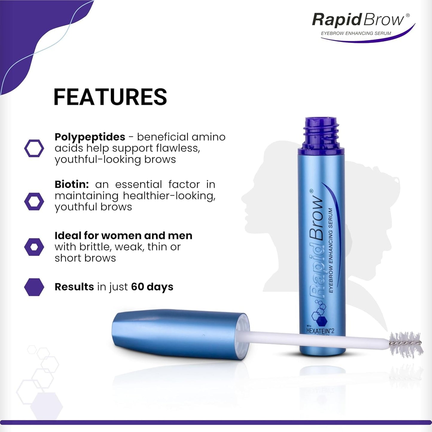 RapidBrow Eyebrow Enhancing Serum - Hydrating Formula for Thicker Brows | 3 mL with Hexatein 2 Complex