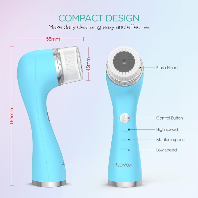 VOYOR Facial Cleansing Brush Rechargeable, Spin Face Brush Waterproof 5-in-1 Body Brush Set for Deep Skin Cleansing, Gentle Exfoliating and Massaging FB500 (White)