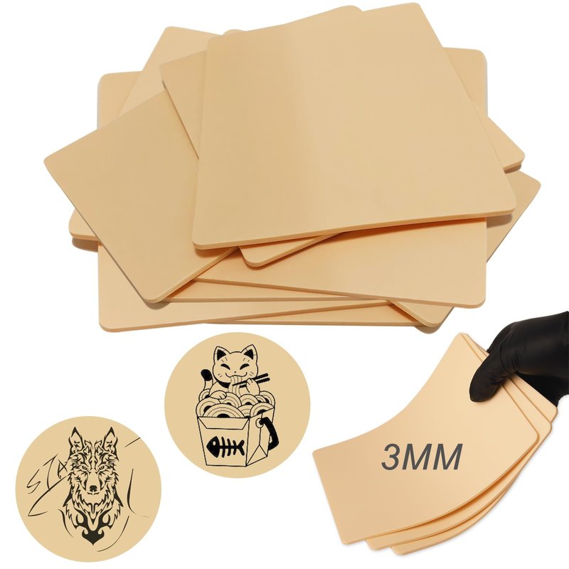 Emalla 3MM Tattoo Skin Practice - 12Pcs Premium Silicone Fake Skin for Tattoo Training 7.48"x5.6" Double Sides 3mm Fake Skin for Beginners and Artists