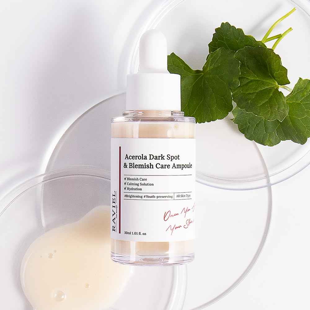 RAVIEL Acerola Dark Spot & Blemish Care Ampoule – Vitamin C Serum for Dark Spots, Uneven Tone, Dull Skin & Skin Clarity, Korean Skincare, 30ml 1.01 fl oz