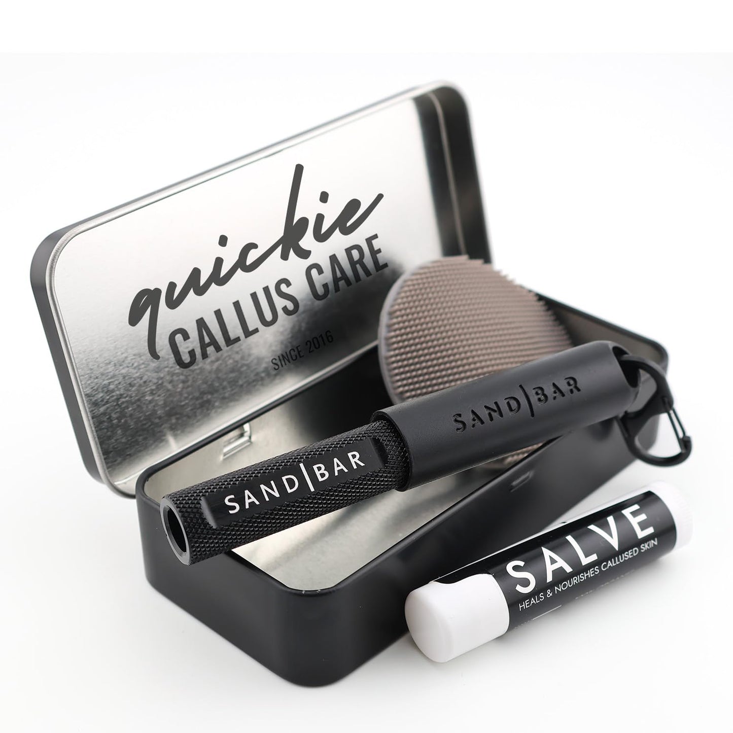 SandBar Callus Removal, Hand Callus Remover Salve Balm Stick for Working Hands, Lightweight Dead Skin Remover Tool Grit Surface, Knurled Handle, Magnetic Cap Hand File 4" - Black