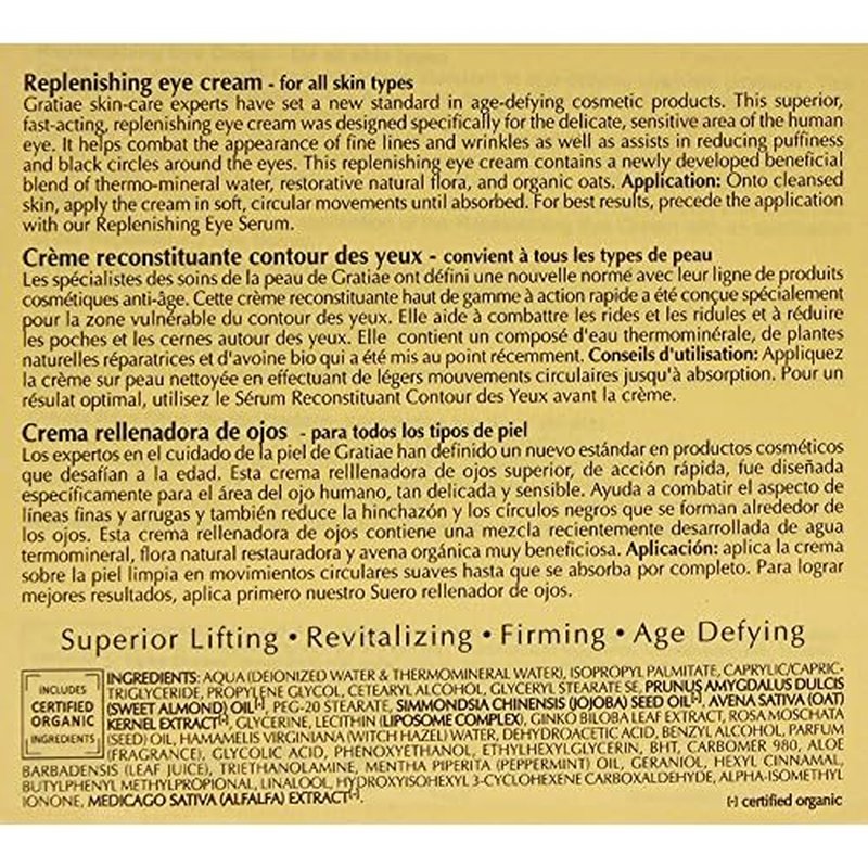 Gratiae Organics Replenishing Eye Cream, 1.02-Ounce