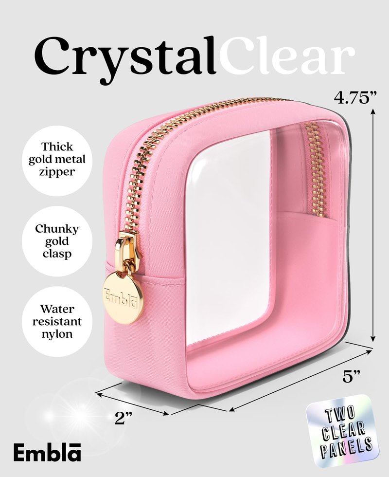 Clear Makeup Bag Zipper Pouch, Transparent Cosmetic Case Organizer, TSA Approved Travel Toiletry Case, Travel Accessories Essentials Makeup Tote for Women, Mini Cute Make up Bag for Purse - Ruby