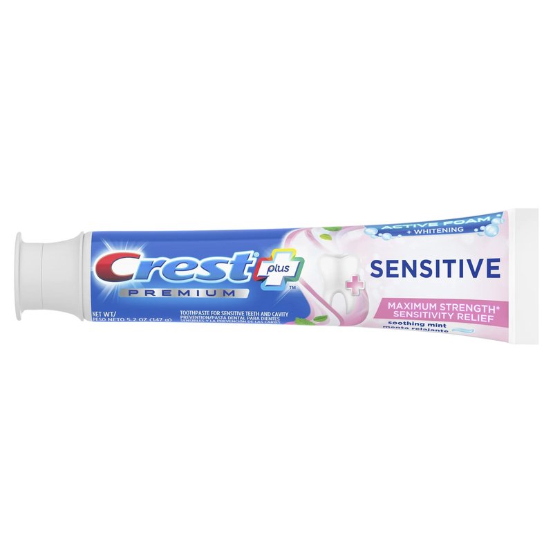 Crest Premium Plus Sensitive Toothpaste with Active Foam Whitening, Soothing Mint Flavor, 7oz (Pack of 2)