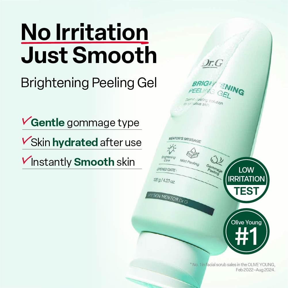 Dr. G Brightening Peeling Gel - Korean Skincare for Glowy Skin - Aqua Gommage Facial Exfoliator - Hyaluronic Acid, Ceramides, Vitamin C - Smooth Skin Texture, Low Irritation - Bulk Items - 4.23 fl oz