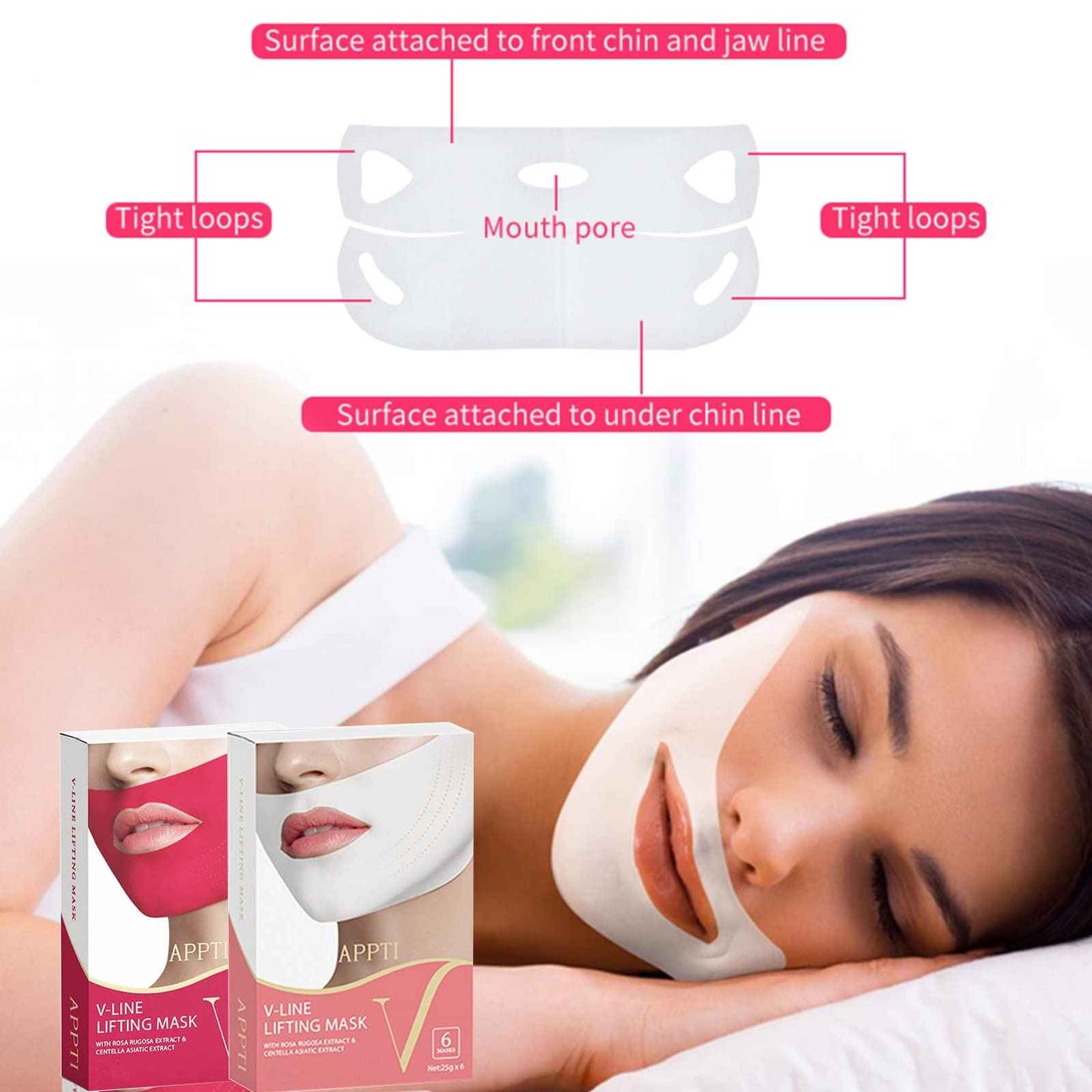 AppXynn 6-Piece V Line Lifting Mask, Moisturizing V Shaped Face Mask, Firming Facial Mask Double Chin Reducer Patch