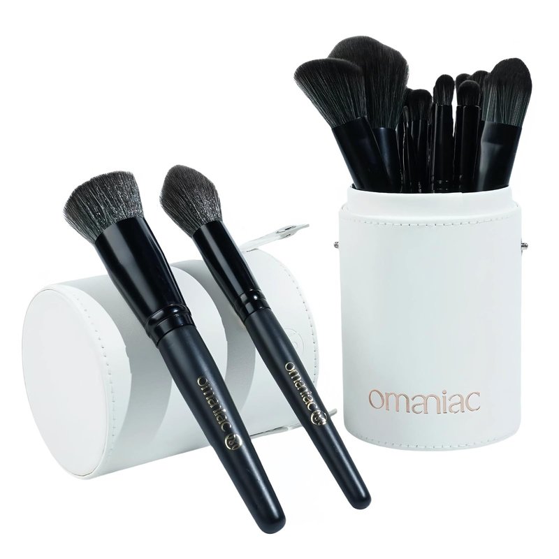 OMANIAC Makeup Brush Set Professional, 20Pcs Pearlescent Wood Handle Makeup Brushes, Premium Cruelty-Free Synthetic Fiber Hair, Travel Make up Brushes Set with Case (Bright Silver)