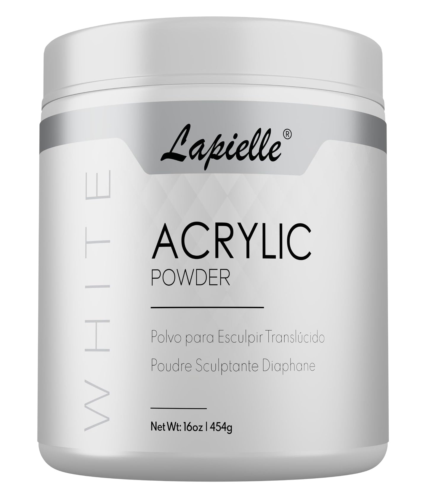 Lapielle Professional Acrylic Powder for Nail Art. Long-lasting, Large capacity and quick dry. Quality Salon Manicure Nail extension CLEAR, PINK, & WHITE (16oz) (White)