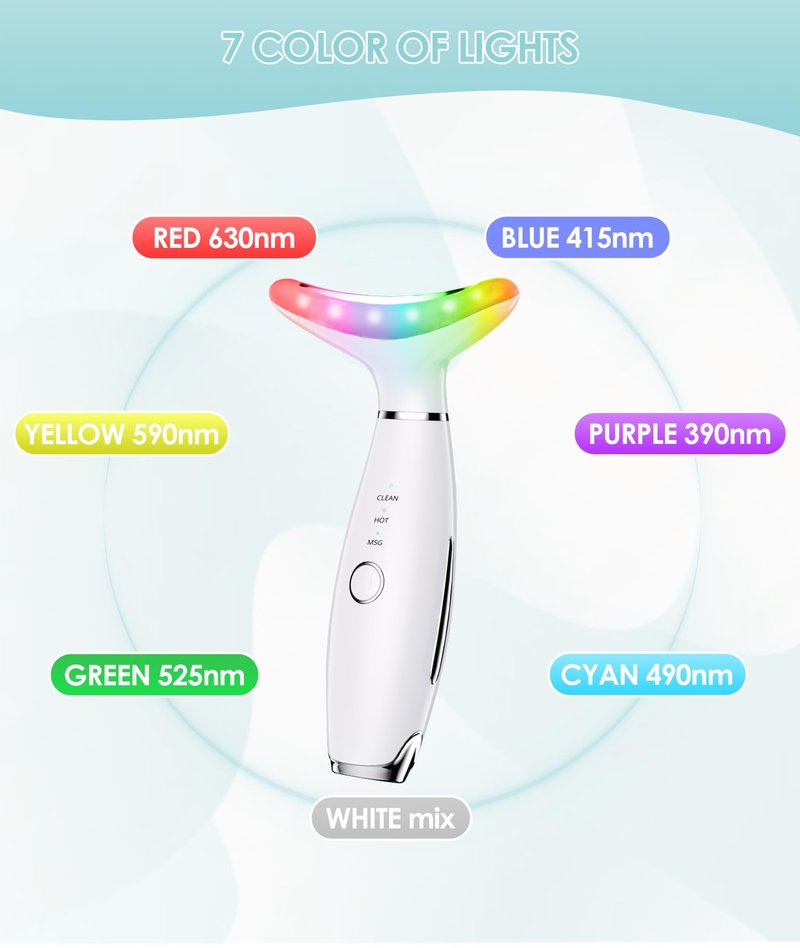 Jobazok 7 Color Neck Face Massager - Facial Massager Tool for Skin Care at Home, Vibrating Face Massager with Thermals, Galvanic Machines White