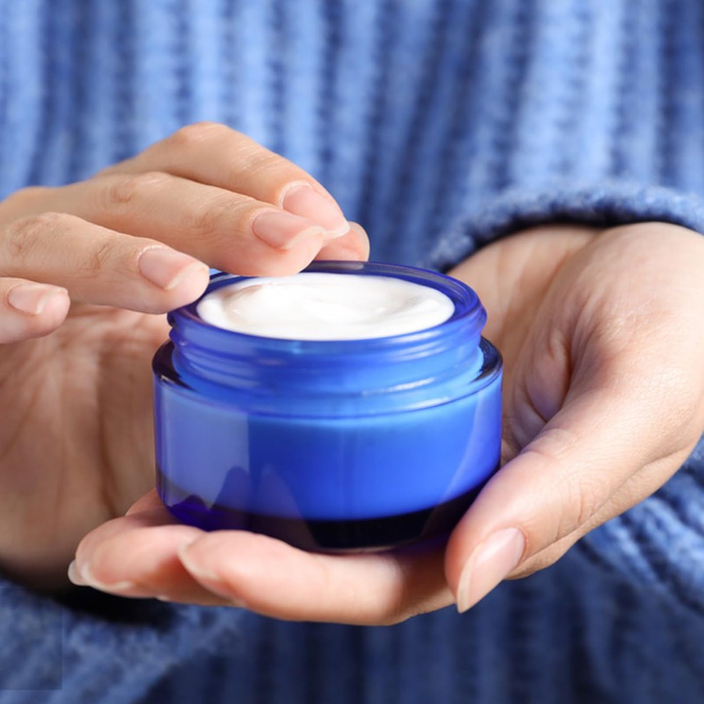 IRON BILL 1 Oz Blue Round Glass Jars with Inner Liners and Black Lids(24PCS) Empty Cream Containers Refillable Cosmetic Vials for Cosmetics, Lotions, Ointment, Body Scrubs & Balms