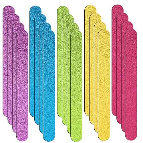 Mixweer 50 Pieces Glitter Nail File Colorful Strips Nail Bulk, 7.01 x 0.75 Inch Manicure and Pedicure Toenails Buffers, Double Sided Filer for Women Shaping Smoothing Toenails and Fingernails