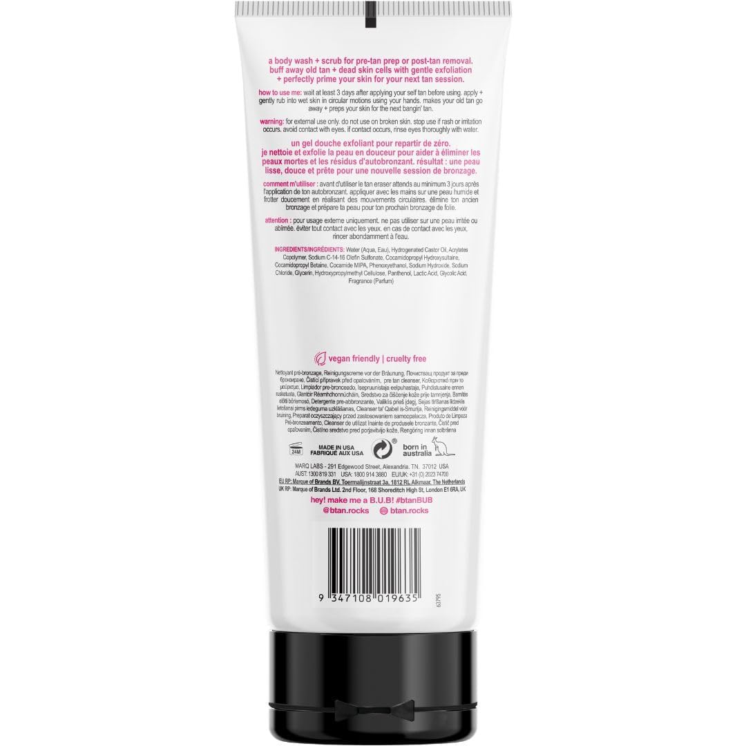 b.tan Self Tan Remover | Erase Tan Repeat - Best 2-in-1 Self Tanner Eraser & Exfoliator Scrub, Express, for Dark Spray Tans, Mousse, Gradual Lotion, Sunless Tanning Eraser, 8 Fl Oz