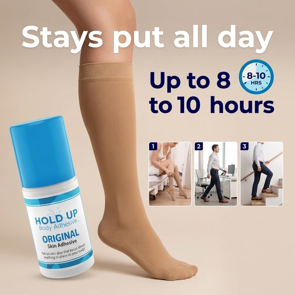 Hold Up Body Adhesive Original Roll-On – Body Glue for Dancers, Skin Adhesive for Compression Stockings, Sock Glue for Costumes, Lingerie, Cosplay, Fashion & Support Wear – 2 oz Bottle (4)