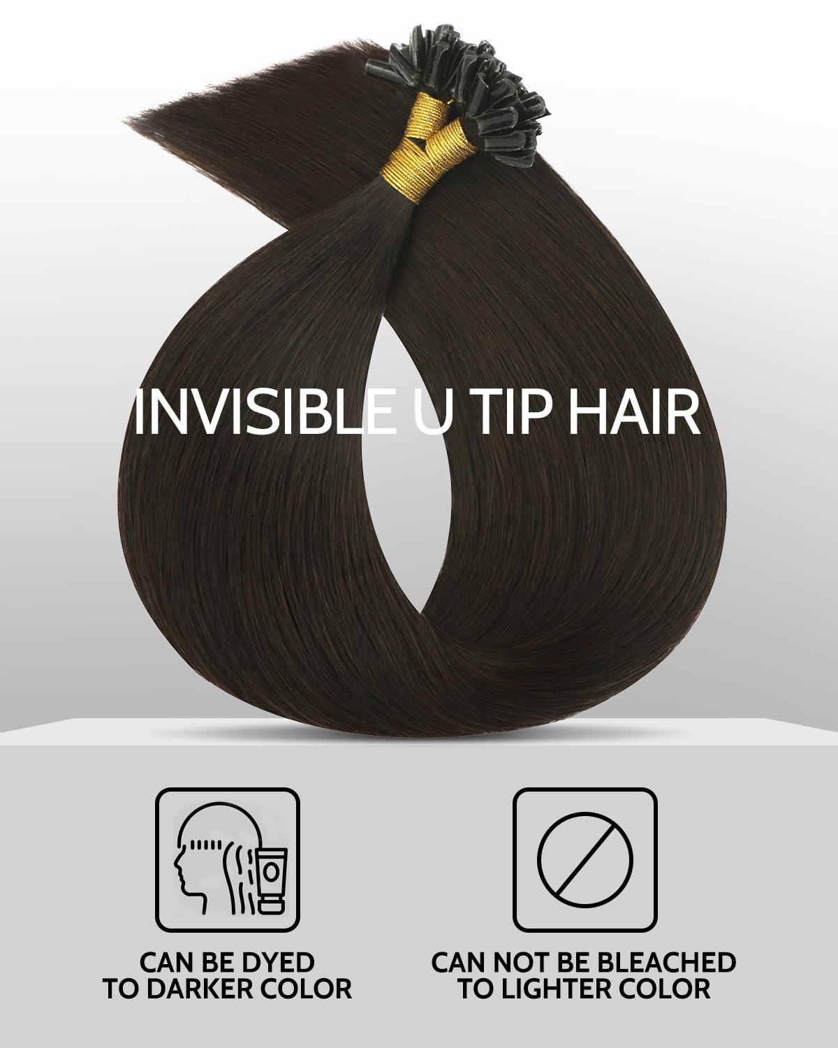 U Tip Hair Extensions - Real Human Hair, Darkest Brown, 14 Inch | Keratin Fusion, 40g, Natural Straight