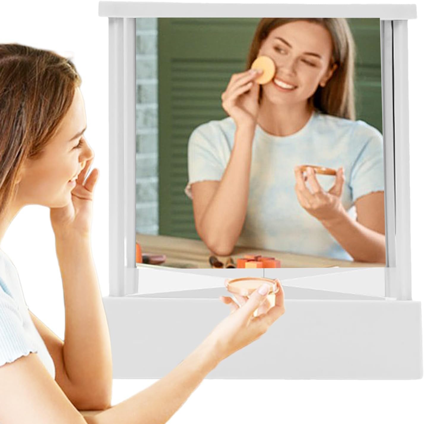 Oulores Non-Reversing Mirror with Real Image Reflection - Beveled Standing Cosmetic Inverted Mirror for Makeup, Hair Styling, Grooming, Facial Correction