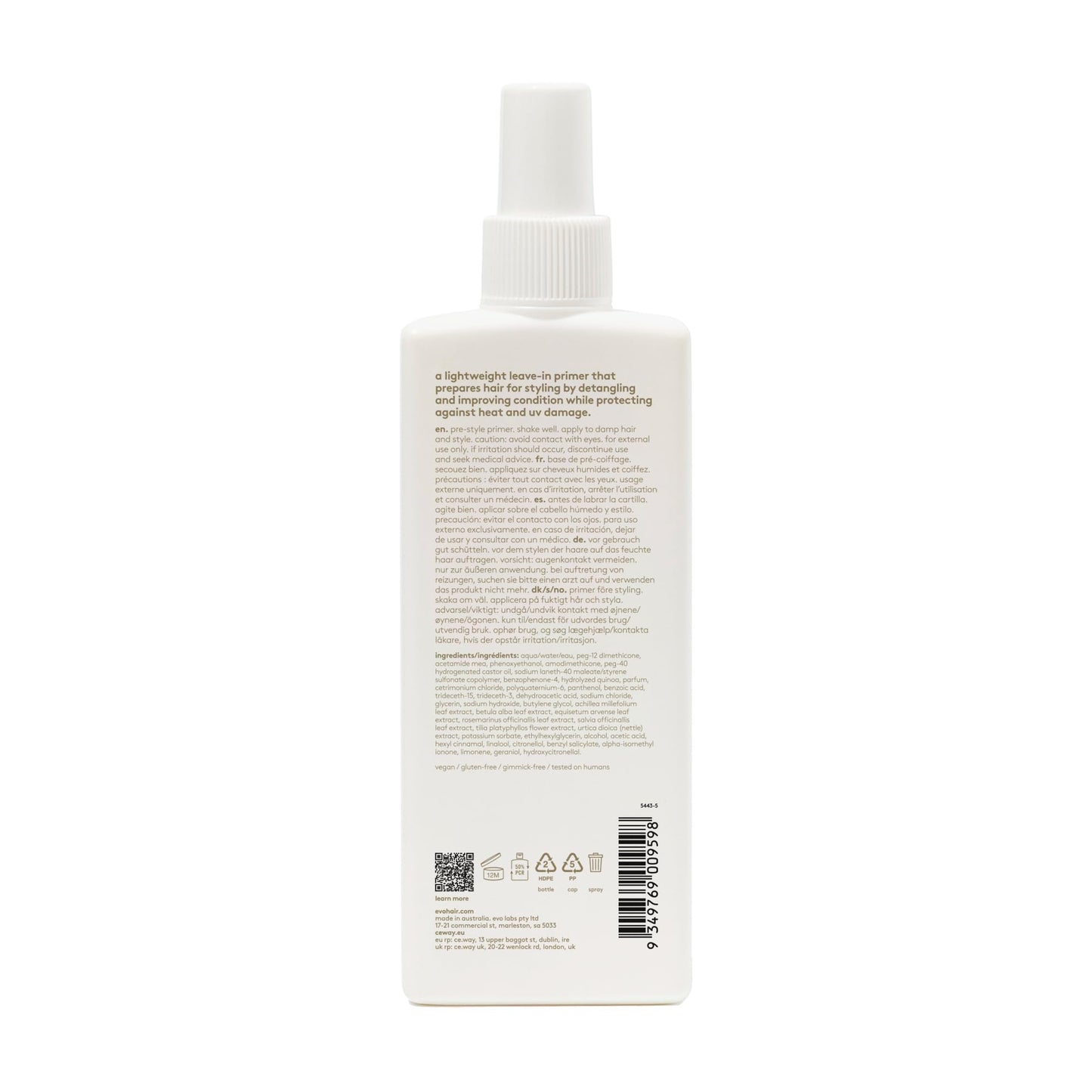EVO Day Of Grace Pre-Style Primer - Full Size Lightweight Leave In Heat Protectant Spray To Detangle & Improve Condition - 6.7fl.oz