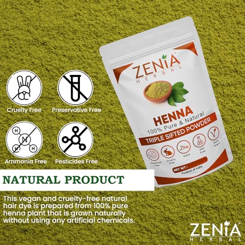 Zenia 100% Pure & Natural Henna Powder (Lawsonia Inermis) | 100 grams (3.5 oz) | Orange-Red Hair Color | Triple Sifted | Fresh from Rajasthan | No Chemicals, No Additives