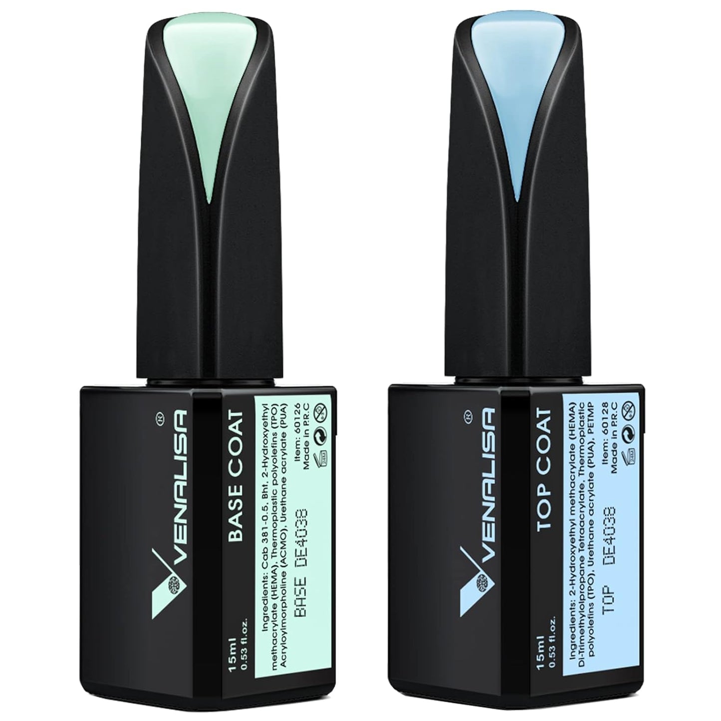 VENALISA Gel Nail Polish Set - 15ml Base & Top Coat, No Wipe, High Gloss Finish | Long-Lasting Tempered Polish Kit
