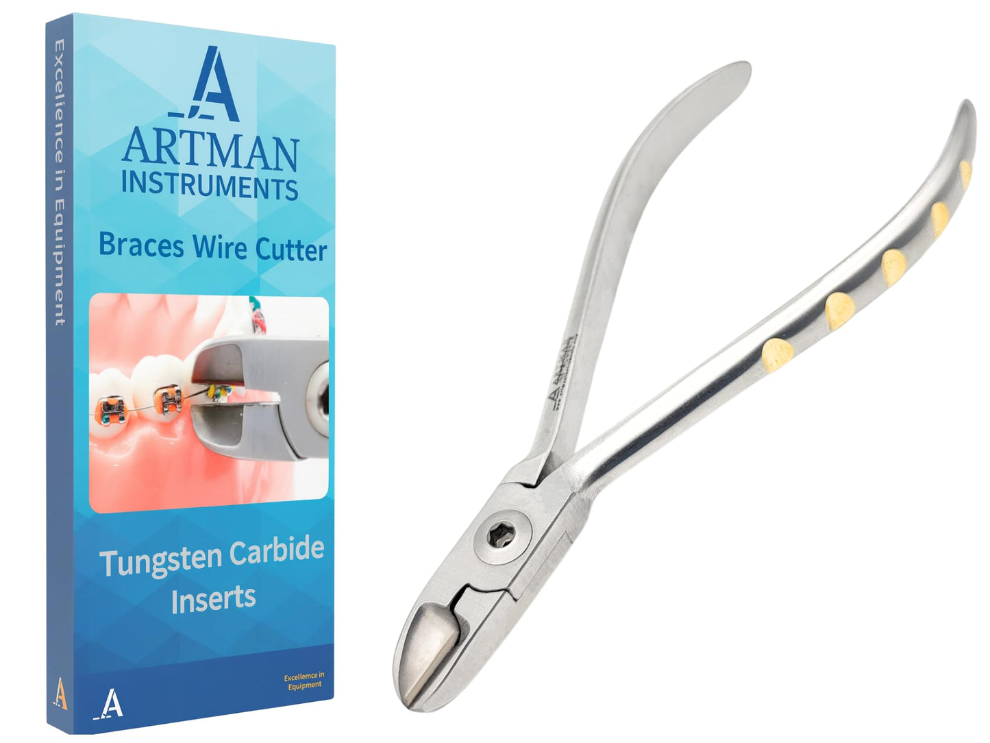 ARTMAN INSTRUMENTS Braces Wire Cutter – Orthodontic Dental Tool Pliers with Tungsten Carbide Inserts, Gold-Plated Handle, Autoclavable, Durable Cutting Edge