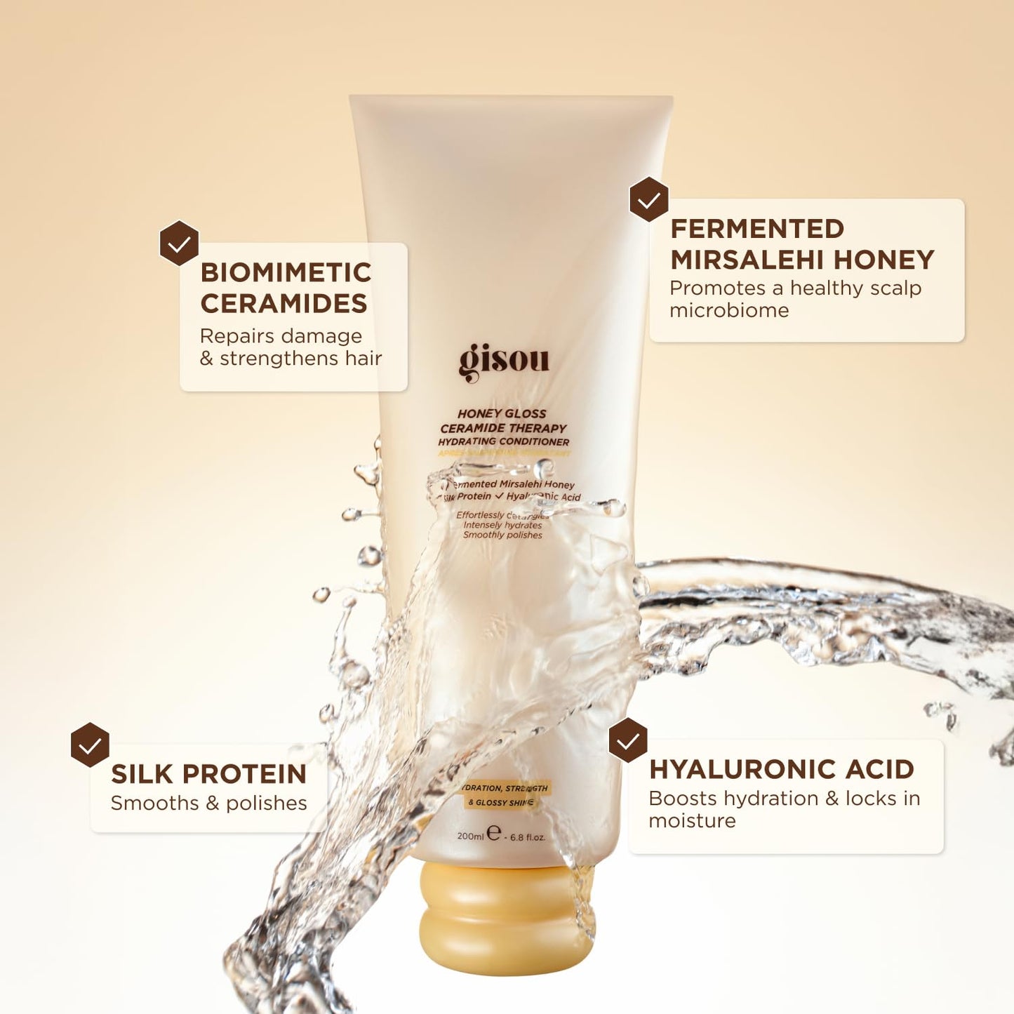 Gisou Honey Gloss Hydrating Conditioner - Smooth & Detangle with Mirsalehi Honey & Ceramides | 6.8 Fl Oz