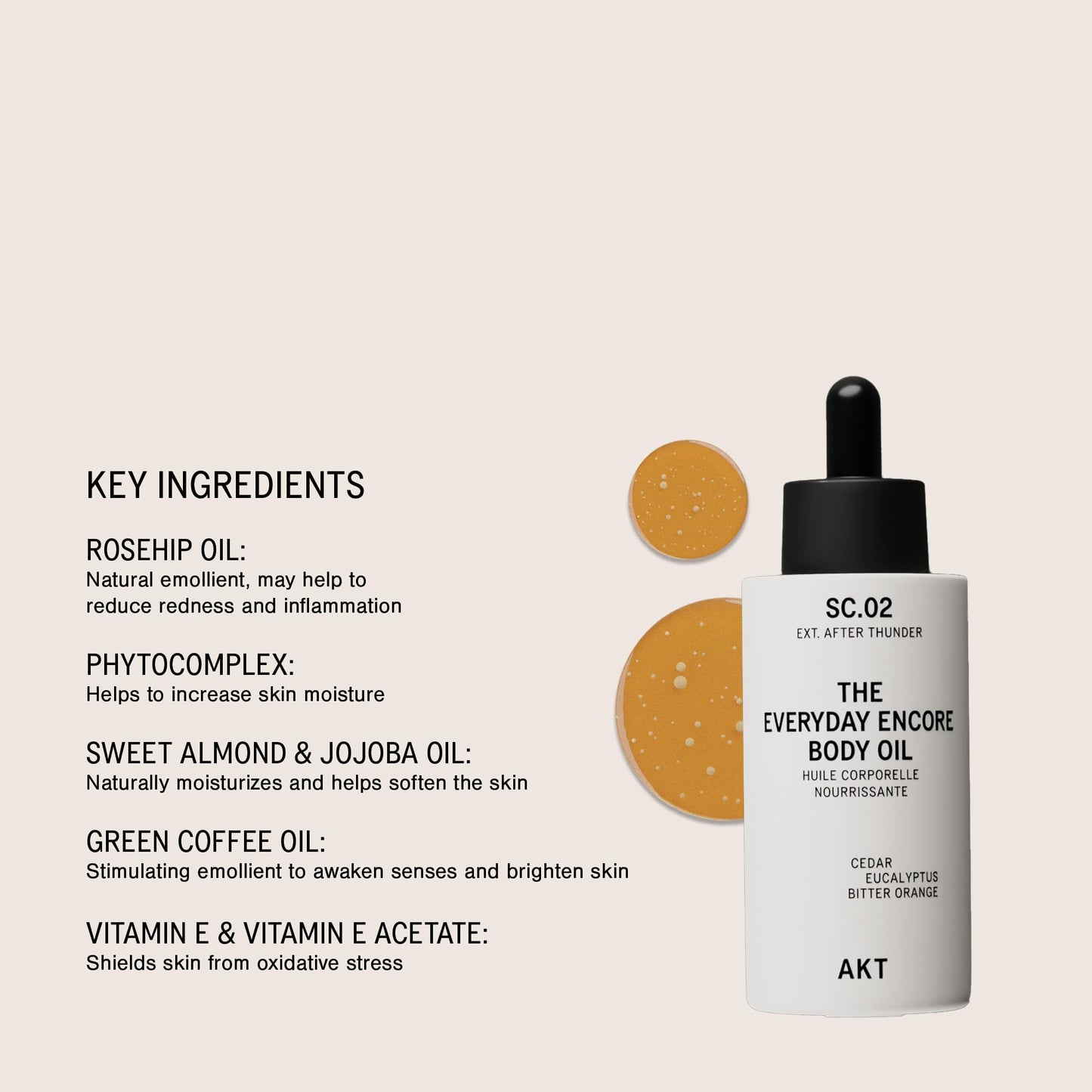 AKT Everyday Encore Body Oil 3.4 Fl Oz, SC.02 After Thunder Scent, Dry Body Oil After Shower, Skin Moisturizer, Fast Absorbing, Lasting Glow, Cedar Fragrance, Non-Greasy, All Genders Skincare