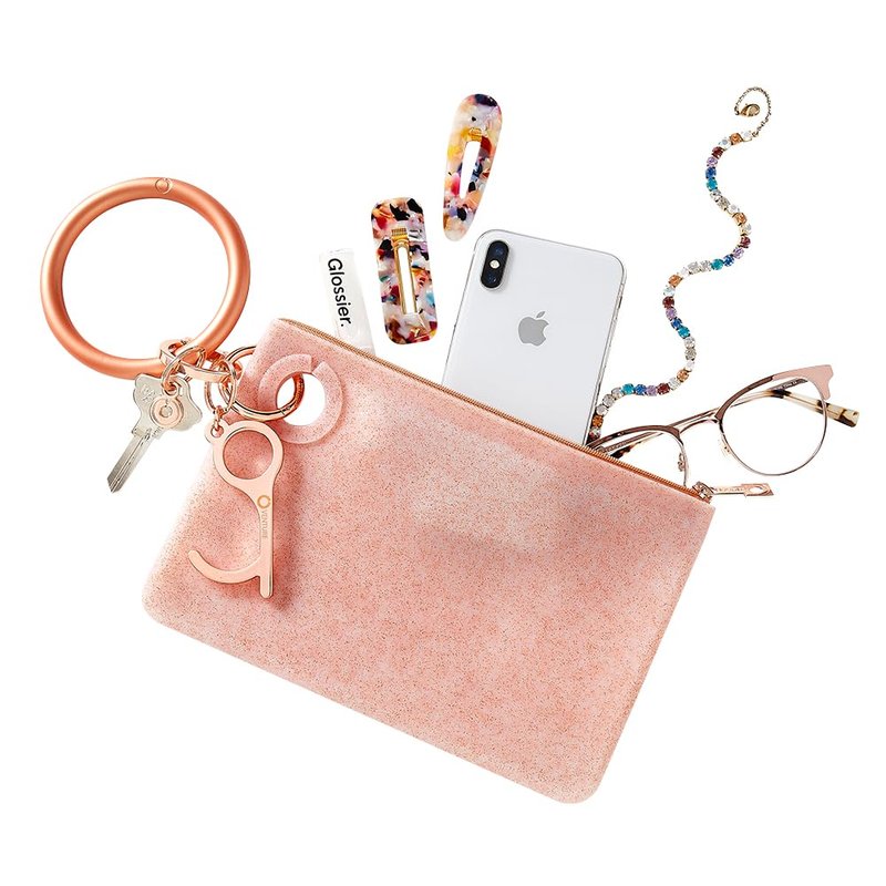 Oventure Large Silicone Pouch – Rose Gold Confetti | Waterproof Zipper Bag & Holiday Gift for Women, Makeup & Travel
