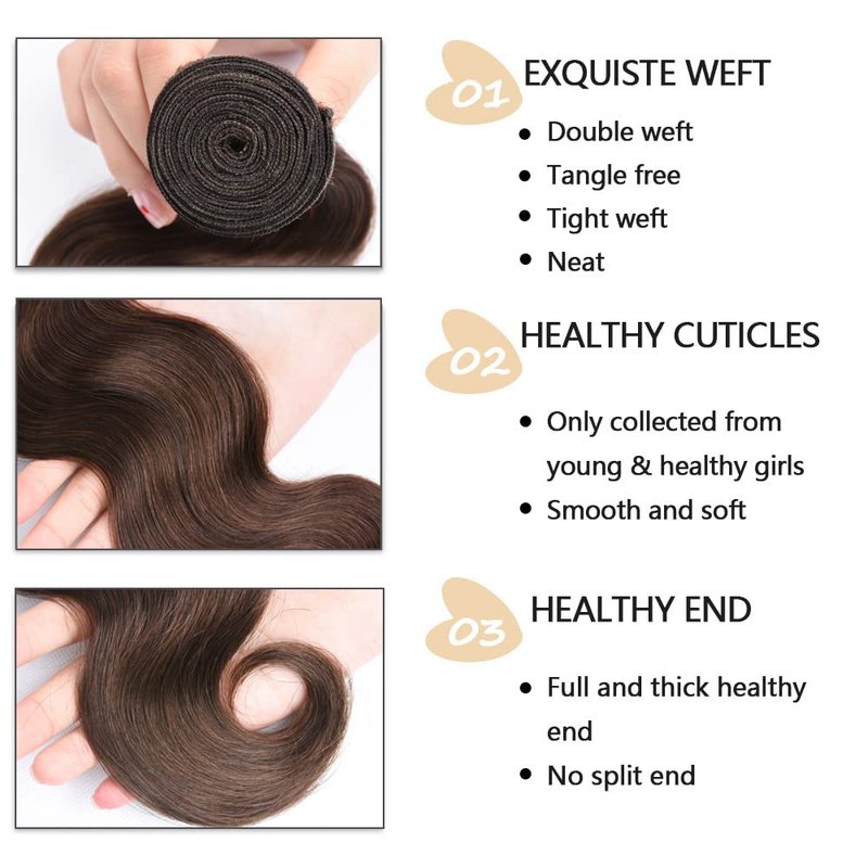 FuivJuix #4 Brown Bundles Body Wave Bundles Human Hair 16 18 20 Inch Brazilian Virgin Hair Chocolate Body Wave Bundles Human Hair Extensions 3 Bundle 50 Gram Per Bundle