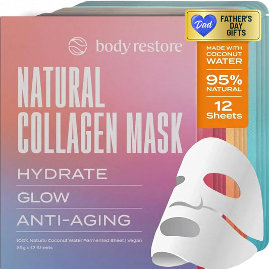 Body Restore Natural Collagen Face Mask – Fathers Day Gift for Dad, Hydrating Skin Care, Birthday Gifts for Women and Men, Self Care Spa Gifts – Variety 12 Pack
