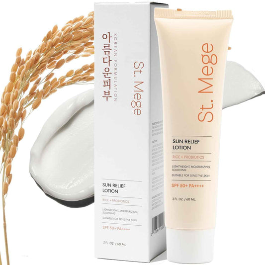 St. Mege Rice Korean Lightweight Sunscreen - Daily 50+ PA++++ Travel Size Sunscreen Lotion - Reef Safe, Asian Skincare Sunblock
