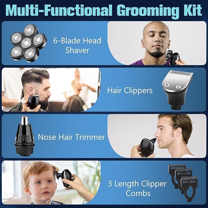 Electric Shaver for Men - 6-in-1 Multi-Function Razor with Precision Blades | Waterproof Design
