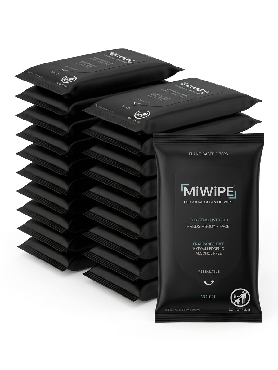 MiWiPE Travel Wet Wipes - Body and Hand Wipes for Sensitive Skin, Fragrance Free, Alcohol free, Hypoallergenic, Resealable Travel Pack, 20 count Packs (Pack of 20) - 400 Total Wipes