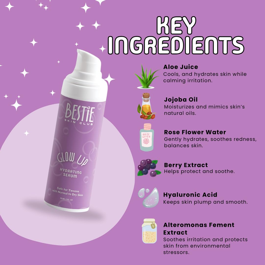 Bestie Skin Club Glow Up Hydrating Serum, Natural Certified, Floral Scent