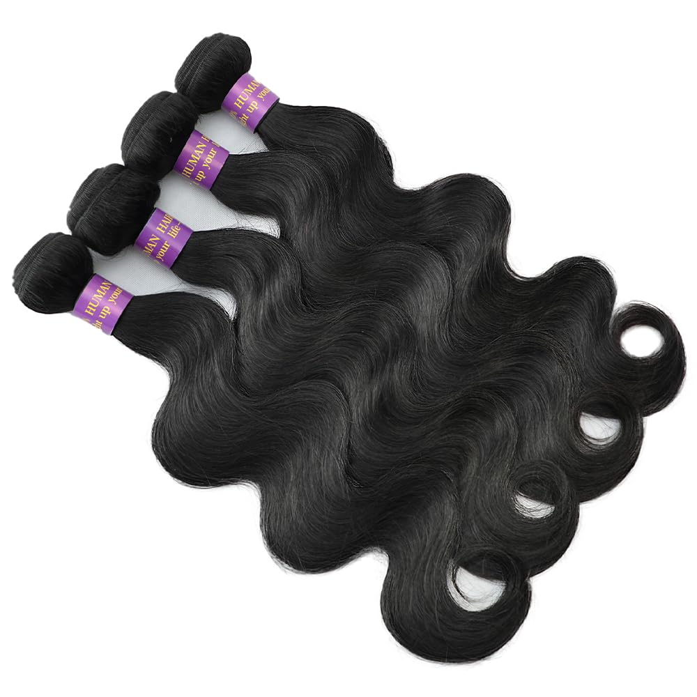 14A Human Hair Bundles 24 Inch Body Wave Bundles Human Hair 100% Unprocessed Brazilian Virgin Hair Body Wave 1 Bundle Human Hair Extensions for Women Natural Color Quick Weave