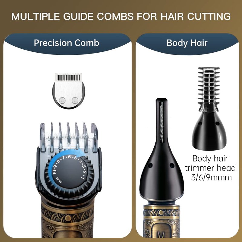 Scttomon Beard Trimmer Kit Professional Hair Clipper Zero Gapped T-Blade Electric Shaver Razor Nose Body Trimmer for Men Cordless Grooming Kit 7 in 1