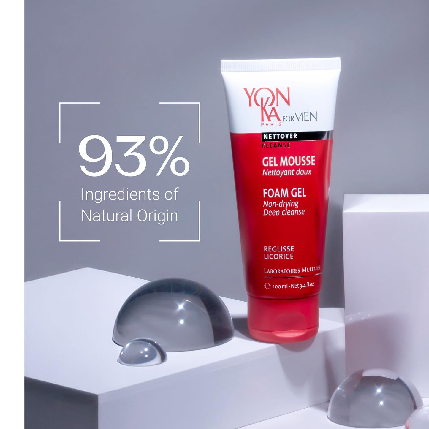 Yonka Mens Foam Gel Cleanser | Moisturizing Face Wash for Deep Clean | Remove Oil and Buildup with Liquorice for Daily Cleansing | 3.4 fl oz