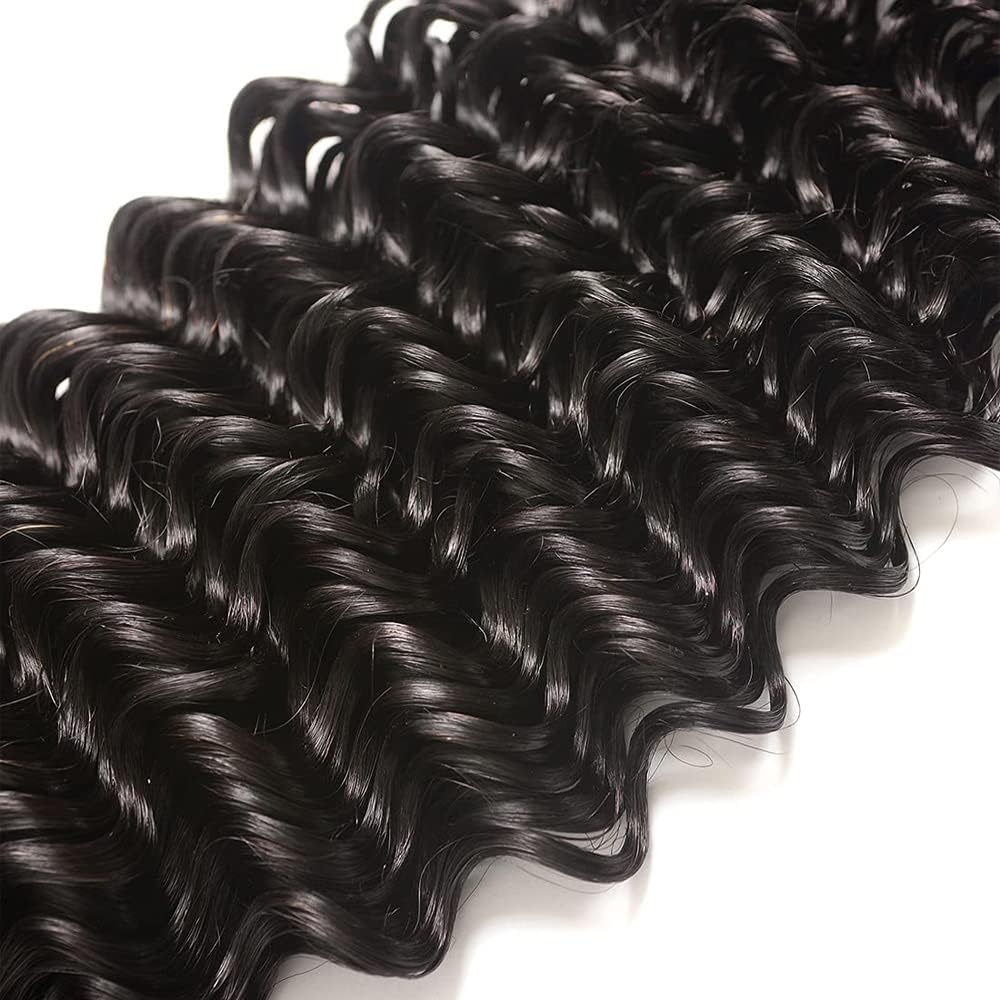 Cklikeb Human Hair Bundles T1B/30# Color Deep Wave Bundles Human Hair Unprocessed Brazilian Virgin 12 14 16 Inch 3 Bundles Quick Weave Human Hair Extensions 300g (T1B/30 Deep Wave, 12 14 16)